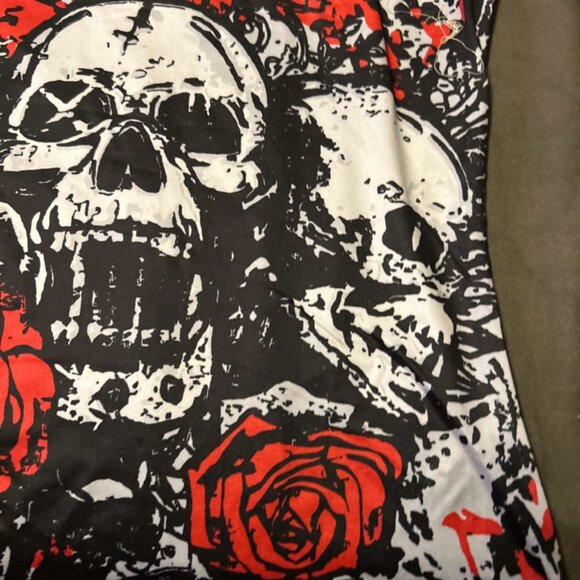 Skull Roses Print Black Red Skater Grunge Emo Goth Spaghetti Strap Large or Med - Picture 5 of 9